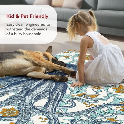 Handmade Octopus Floral Cotton Area Rug, 7'6" x 9'6", Multicolor