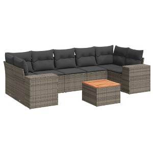 vidaXL Patio Sofa Set with Cushions Outdoor Furniture 8 Piece Poly Rattan - Gray - 1 of 4