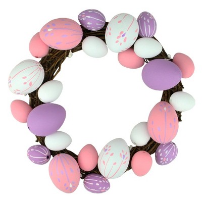 Northlight 10" Unlit Floral Stem Easter Egg Spring Grapevine Wreath - White/Pink