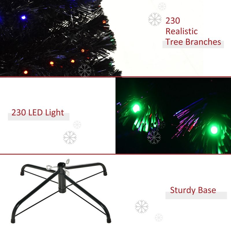 HOMCOM 6 FT Tall Fir Artificial Christmas Tree with Realistic Branches, 230 Multi-Color Fiber Optic LED Lights and 230 Tips, Black, 5 of 9