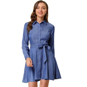 INSPIRE CHIC Women's Polka Dots Long Sleeve Button Up A-Line Shirt Dress - 1 of 4