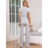 cheibear Women's Short Sleeve Tracksuit Round Neck T-shirt and Wide-Led Drawstring Pants Loungewear - 3 of 4