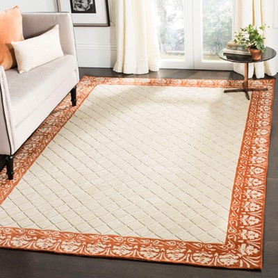 Coral and Beige Hand-Knotted Synthetic Rectangular Area Rug, 3' x 5'