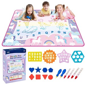 Water Doodle Mat - 19 Piece Kids Painting Writing Color Doodle Drawing Mat - 60" x 42" - 1 of 4