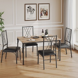 Dining Table Set for 4 with 4 Metal Chairs and Wood Indoor Modern Rectangular Dining Table Furniture, 5-Piece - 1 of 4