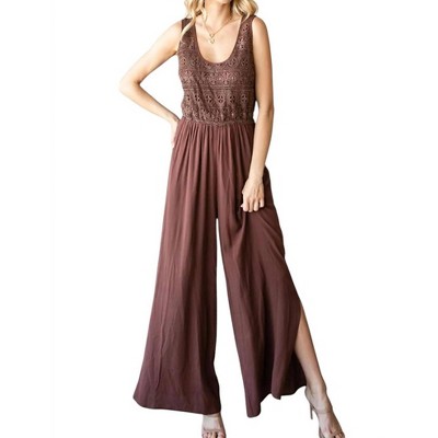 Women's Tie Back Sleeveless Slit Wide Leg Jumpsuit - First Love