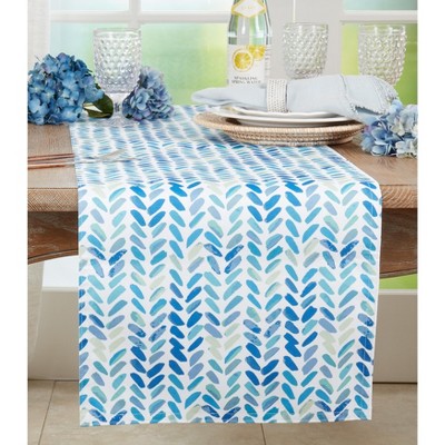 Blue Watercolor Chevron Polyester Table Runner