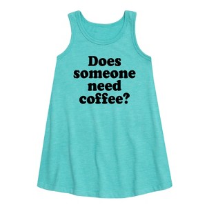 Girls' - Instant Message - Does Someone Need Coffee Graphic Sleeveless Aline Dress - 1 of 4
