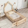 CAVINAS Twin Size Wood Montessori Bed,Modern Floor Bed with House-Shaped Headboard and Safety Guardrails,Toddler Bed for Bedroom - 2 of 4