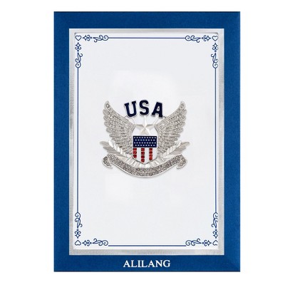 Anna-Kaci USA American Flag Shield with Bird Wings Silver Tone Brooch with Patriotic Gift Message Card & Envelope Jewelry Gifts
