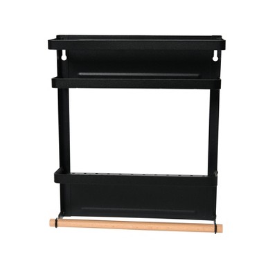 Black Metal Magnetic Wall Mounted Organizer with Wooden Towel Rack