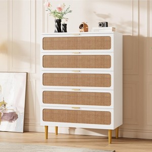 Rattan 5 Drawer Dressers for Bedroom, Tall Dresser with Deep Drawers, Large Chest of Drawers for Closet with Wide Top - 1 of 4