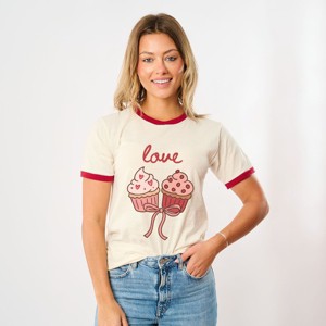 Love Cursive Cupcakes Coquette - Women's Ringer Graphic T-Shirt - 1 of 4