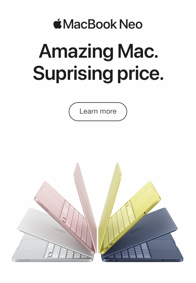 Apple Macbook Neo Amazing Mac. Suprising price. Learn More