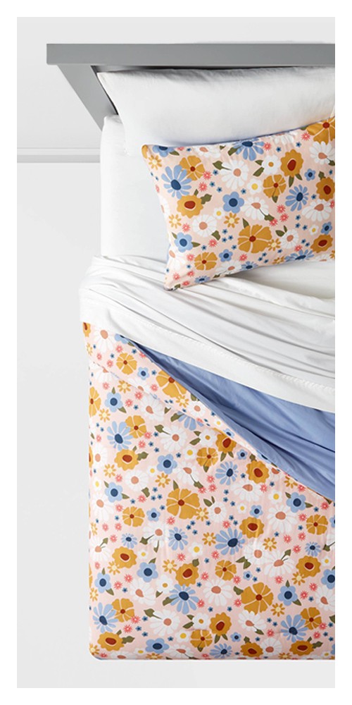Twin Vintage Floral Print Comforter Set - Pillowfort™, Toddler Plaid Print Cotton Sheet Set - Pillowfort™