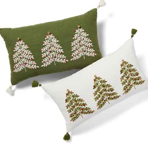 Oversized Tree Embroidered Lumbar Christmas Throw Pillow Green - Threshold™