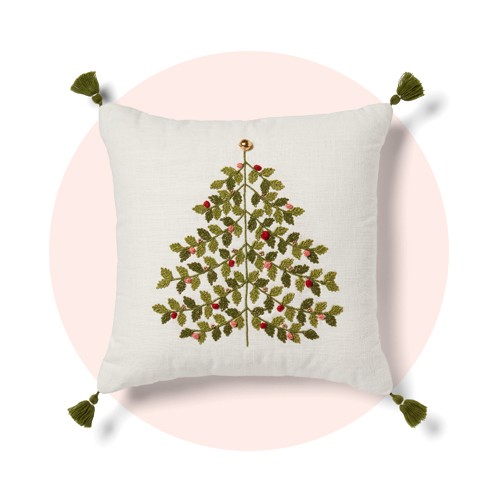 Tree Embroidered Square Christmas Throw Pillow Green - Threshold™