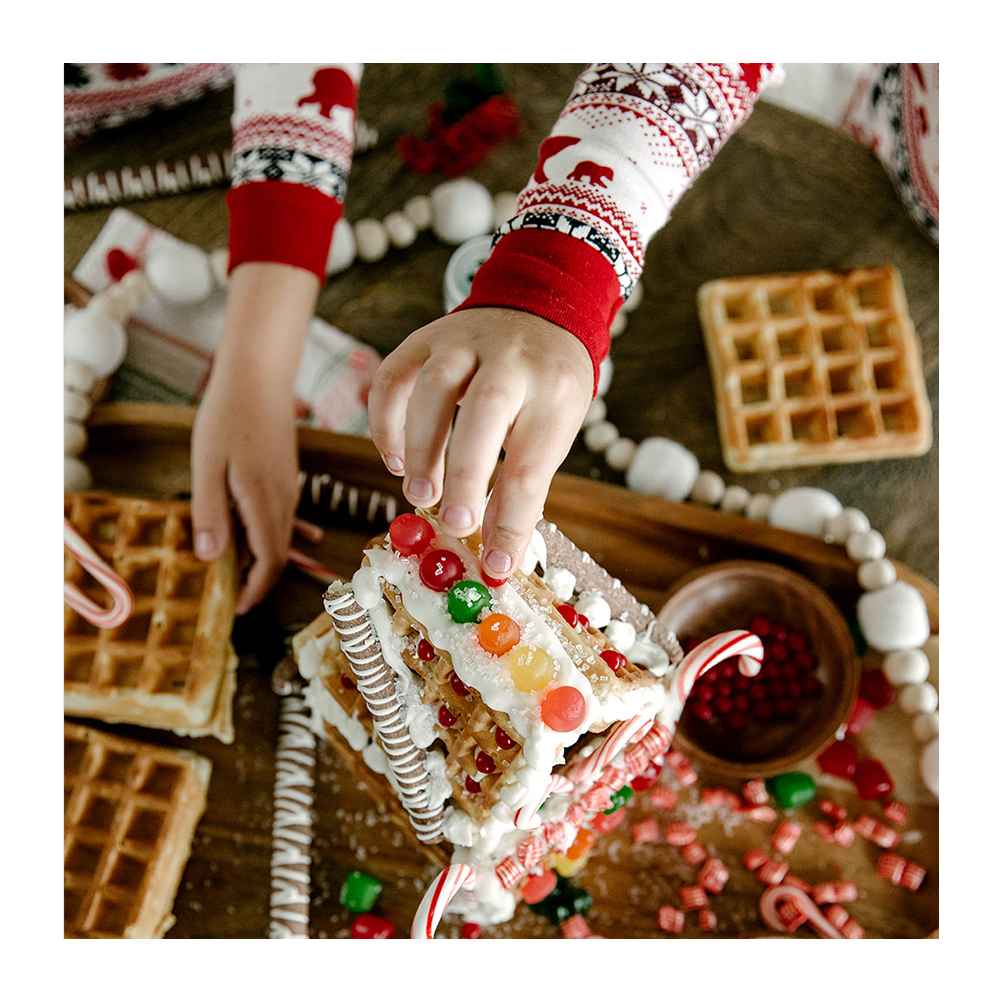 Original Belgium Style Frozen Vanilla Waffle - 6ct - Good & Gather™, Dots Assorted Fruit Flavored Gumdrops - 6.5oz, White Star Tip Decorating Icing - 8oz - Favorite Day™, Cinnamon Bears - 6oz - Favorite Day™, 3.3oz Wood Mini Round Serving Bowl - Threshold™, 6' Wood Beaded Christmas Garland with Gold Tassels White/Natural - Wondershop™