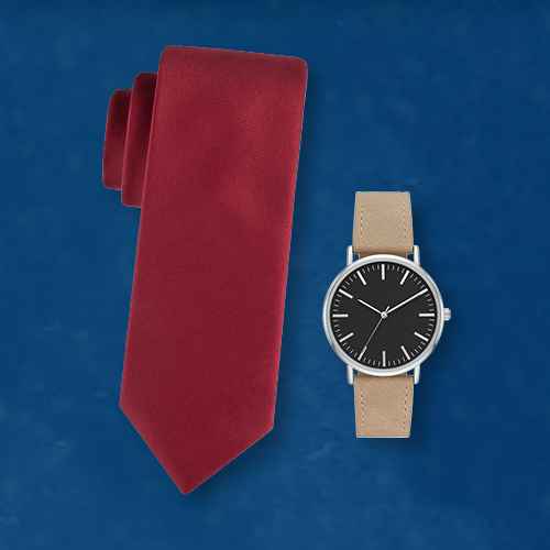 Men's Fairway Solid Tie - Goodfellow & Co™ Red One Size, Men's Value Strap Watch - Goodfellow & Co™ Silver/Brown