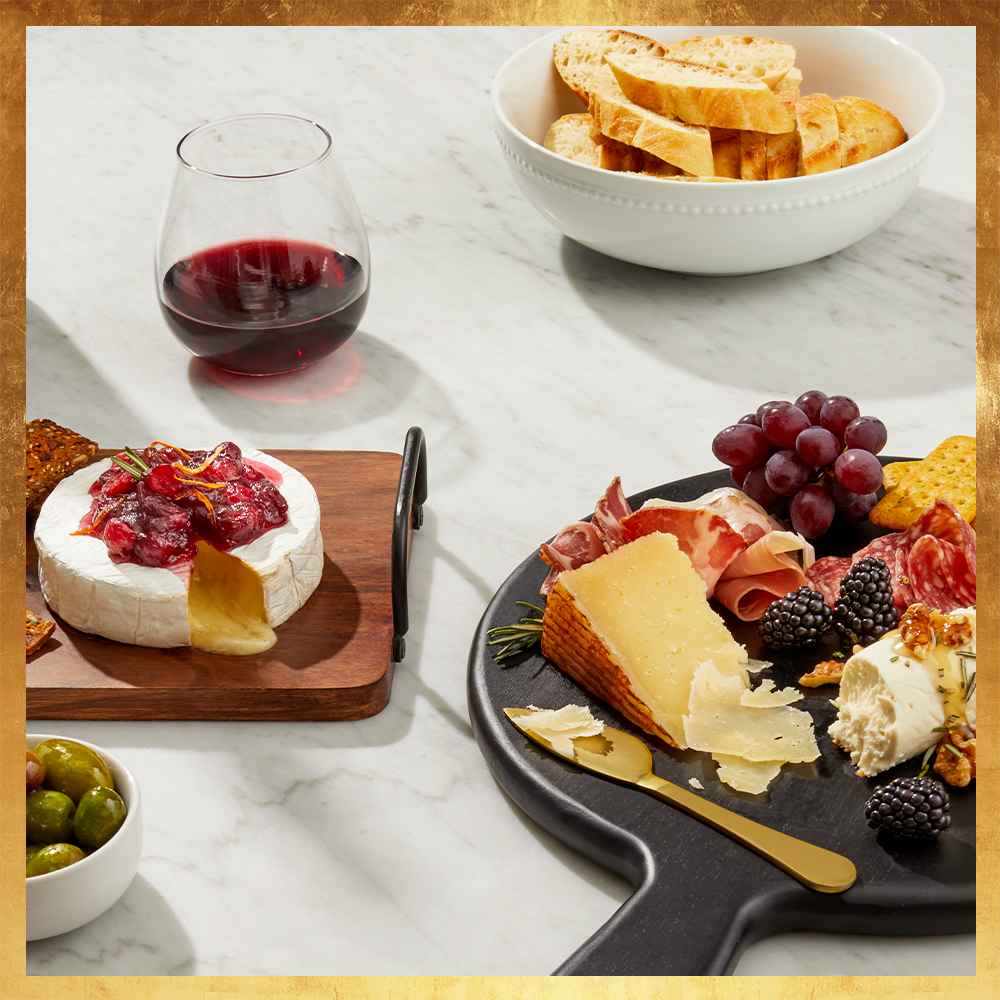 14" x 7" Wood Serving Board - Threshold™, 16" x 12" Acacia Modern Serving Board Black - Threshold™, 16oz Stackable Stemless Wine Glass - Made By Design™, 42oz Porcelain Serving Bowl - Threshold™, 3oz Porcelain Dip Bowl White - Threshold™, 2pc Stainless Steel Cheese Spreader and Knife Set Gold - Threshold™, Josh Cabernet Sauvignon Red Wine - 750ml Bottle, Sampler Pack Calabrese Salami, Prosciutto and Capocollo - 6oz - Good & Gather™, Signature Italian Olive Collection - 9.8oz - Good & Gather™, Pecan Halves - 16oz - Good & Gather™, Whole Cranberry Sauce - 14oz - Market Pantry™, Ponce de Leon Manchego Cheese Wedge - 8oz, Double Cream Brie Soft Ripened Cheese Round - 8oz - Good & Gather™, Honey Goat Cheese - 4oz - Good & Gather™, Take And Bake Baguettes - 14oz/2ct - Favorite Day™, Peppered Salami - 5oz - Good & Gather™, Entertainment Collection Cracker Variety  - 13.1oz - Good & Gather™