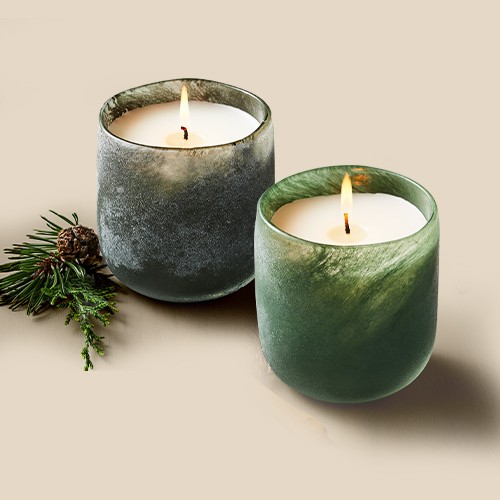 9oz Fireside Spruce Textured Glass Seasonal Candle Light Green - Hearth & Hand™ with Magnolia, 9oz Cypress & Pine Textured Glass Seasonal Candle Dark Green - Hearth & Hand™ with Magnolia