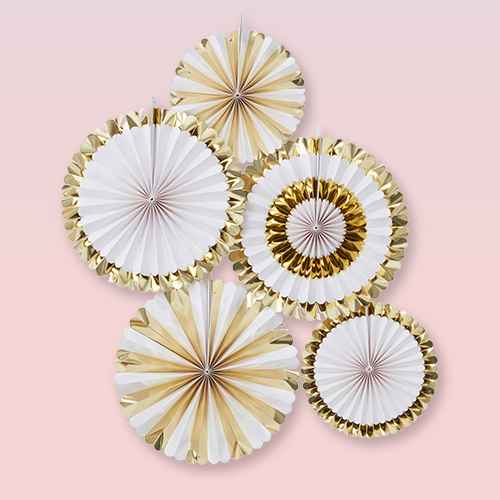 5pk Fan Party Decoration Gold/White, NYE Wearable Party Tiara - Spritz™, Big Dot of Happiness New Year's Eve - Gold - Hanging New Years Eve Party Tissue Decoration Kit - Paper Fans - Set of 9, 3ct Foil And Kraft Fan Decoration Gold, 5ct Paper Fans Gold/White - Spritz™