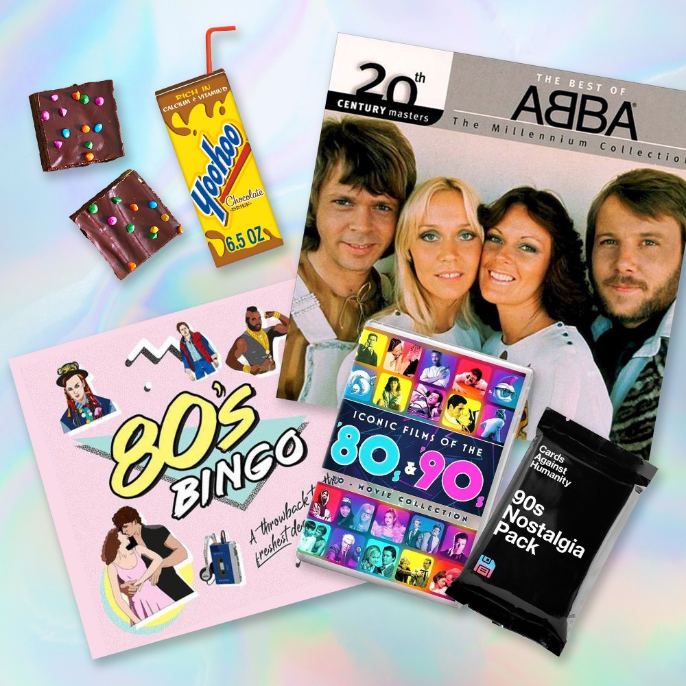 ABBA - 20th Century Masters-The Millennium Collection: The Best of ABBA (CD), Iconic Movies of the '80s & '90s 20-Movie Collection (DVD)(2020), Cards Against Humanity 90's Pack Card Game, Yoo-hoo Chocolate Drink - 10pk/6.5 fl oz Boxes, Little Debbie Cosmic Brownies - 6ct/13.1oz, Little Debbie Zebra Cakes - 10ct/13oz, Blue Panda 24 Set Neon 80s Retro Party Supply Knives Spoons Forks Paper Plates Napkins Cups