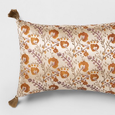 Oblong Vintage Satin Floral Throw Pillow Cream Opalhouse Target