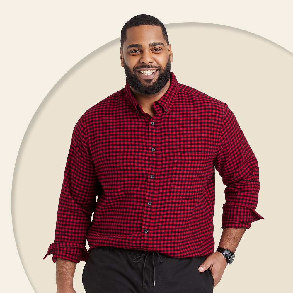 Men's Big & Tall Standard Fit Plaid Lightweight Flannel Long Sleeve Button-Down Shirt - Goodfellow & Co™ Red  2XL