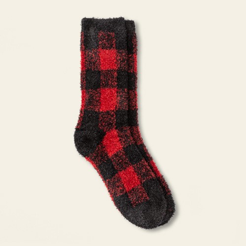 Women's Buffalo Plaid Cozy Crew Socks - A New Day™ Red/Black 4-10