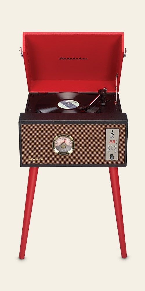 Studebaker Floor Stand Turntable with BT Receiver, CD Player, Analog FM Radio (SB6085) - Red