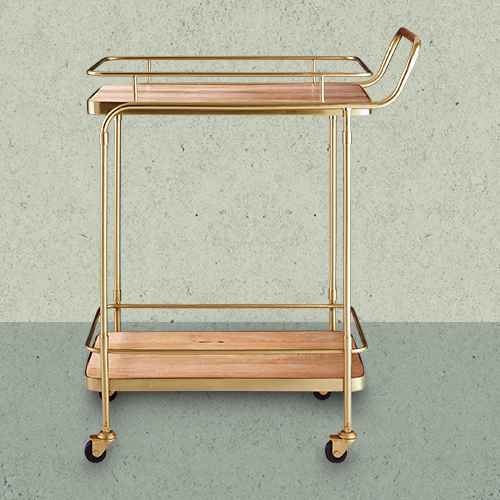 Metal, Wood, and Leather Bar Cart - Gold - Threshold™