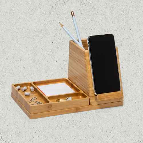 Medium Bamboo Desk Storage & 5V/2.4A 2-Port USB-A Qi Wireless Charger - Project 62™