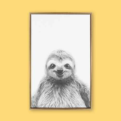 23" x 33" Sylvie Sloth Framed Canvas by Simon Te Tai Gold - Kate and Laurel