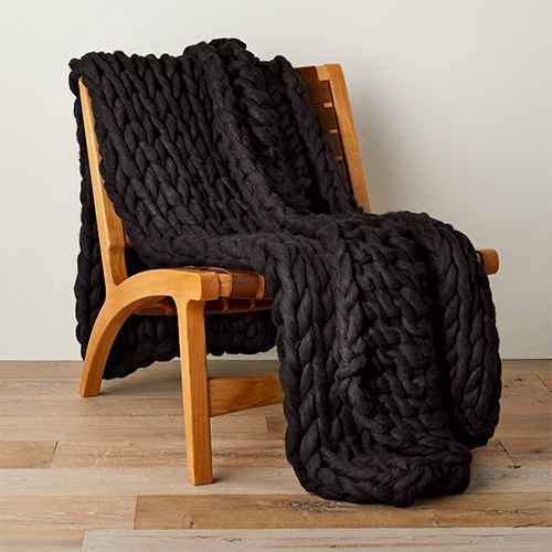 50"x70" Oversized Chunky Hand Knit Decorative Bed Throw Washed Black - Casaluna™