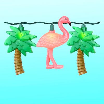 J. Hofert Co Set of 10 Flamingo and Palm Tree Summer Patio Novelty Lights - Green Wire