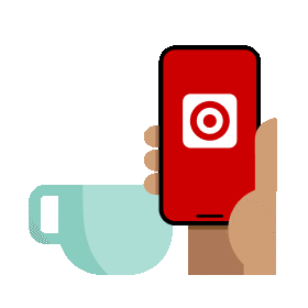 Hand holding a phone with the Target logo and a coffee cup in the background