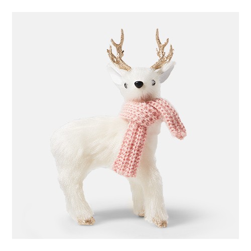 Fur Deer with Pink Scarf Decorative Figurine White - Wondershop™