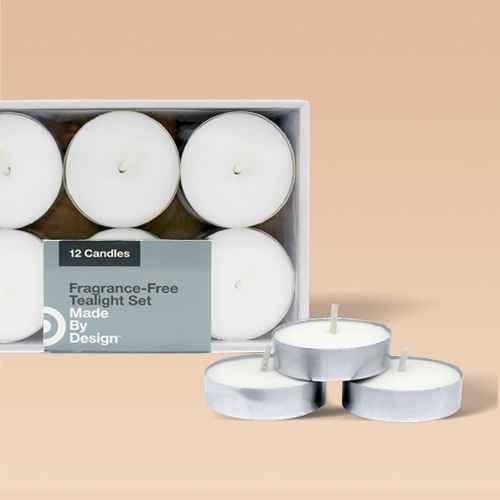 0.4" x 1.5" 12pk Unscented Tealight Candle Set White - Made By Design™