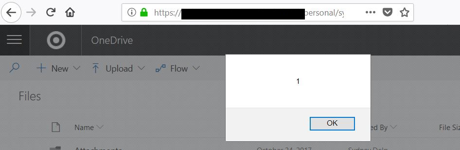 screenshot from a SharePoint OneDrive window showing an alert message with just a "1" in the alert area