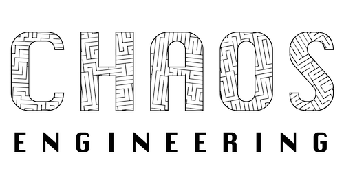 outline of the word 'chaos' filled in with a maze-like design, with the word 'engineering' in block letters underneath
