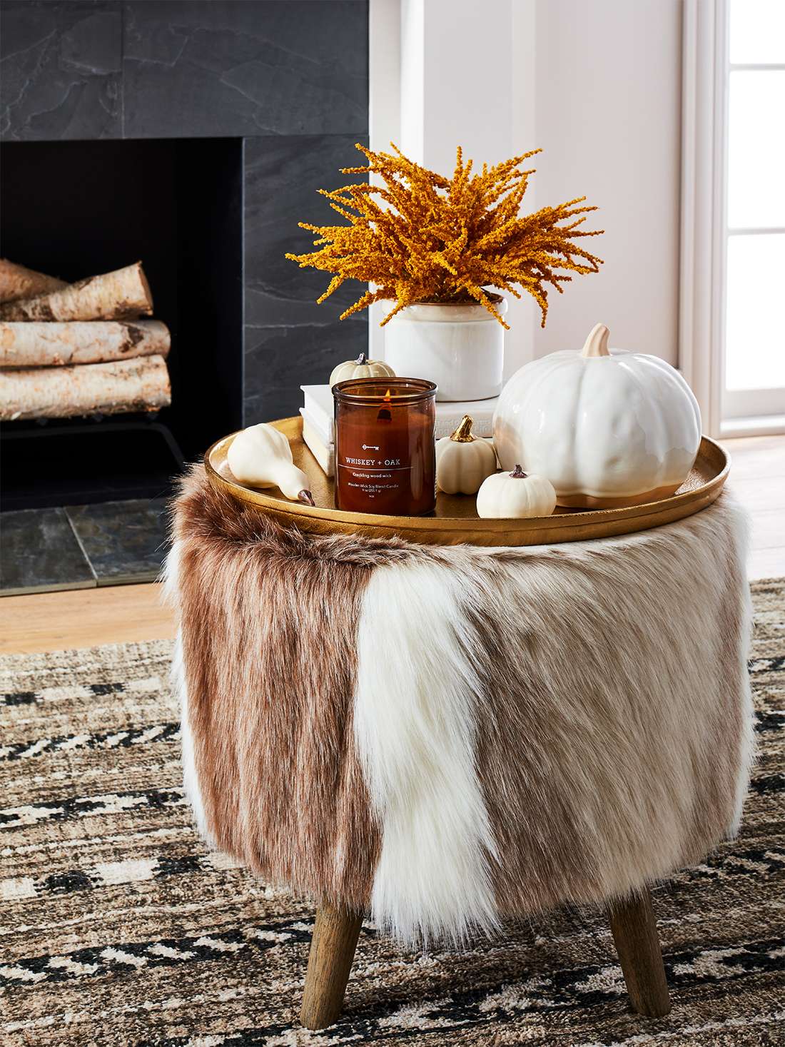 Decorative Faux Fur Ottoman With Fall Decor Collection Threshold