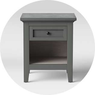 gray end table with charging station