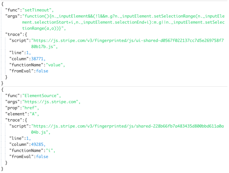 this example shows Timeout and ElementSource calls both hooked during a scan - these can be used to aid in detection and tracking third-party script behavior