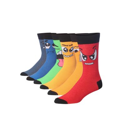 JAMES FIALLO Mens 6 Pairs Funky Cheerful Creatures Colorful Patterned Crew Dress Socks